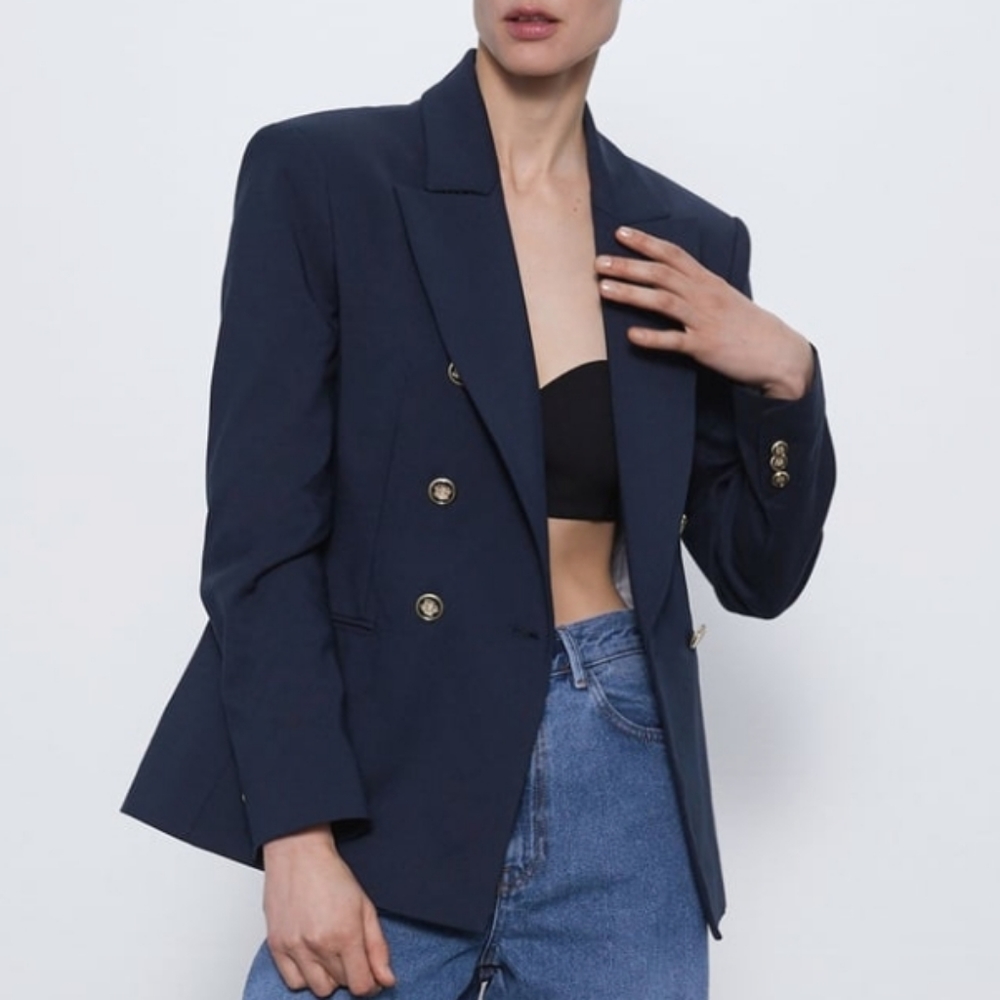 Zara Navy Blue Blazer Fitted